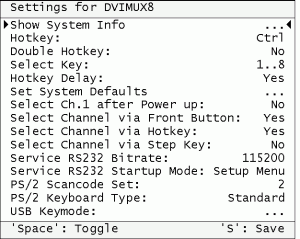 Setup menu DVIMUX8
