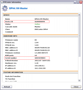 Device ID and serial number DVICenter