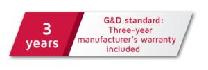 G&D default warranty: three years