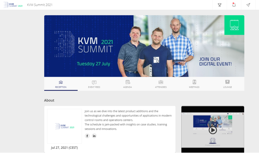 Online platform for KVM Summit including different menus